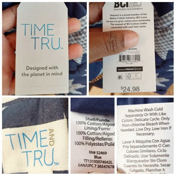 💎NWT Star Quilted Blue & White Crop Jacket - Picture 5 of 14